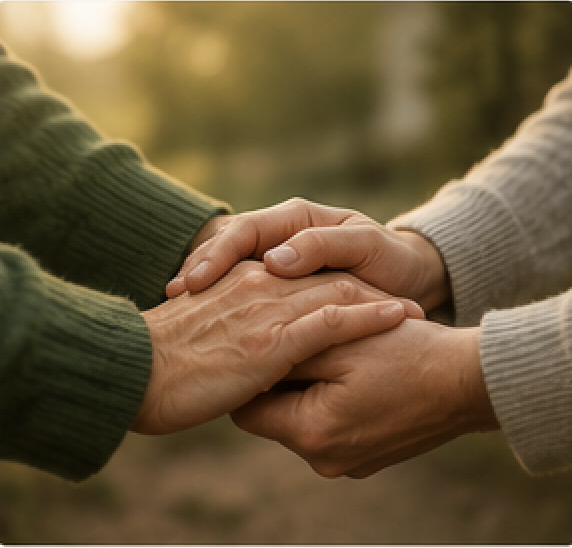 Friends holding hands in support