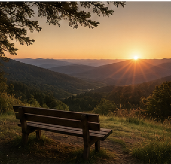 Peaceful mountain landscape at sunset